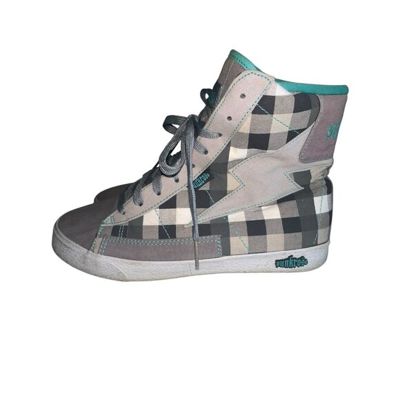 Punkrose Womens High Top Sneakers Sz 10 Gray White Check Style 73204 Punk Grunge - Picture 4 of 10